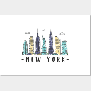 New York City Skyline Hand Drawn Posters and Art